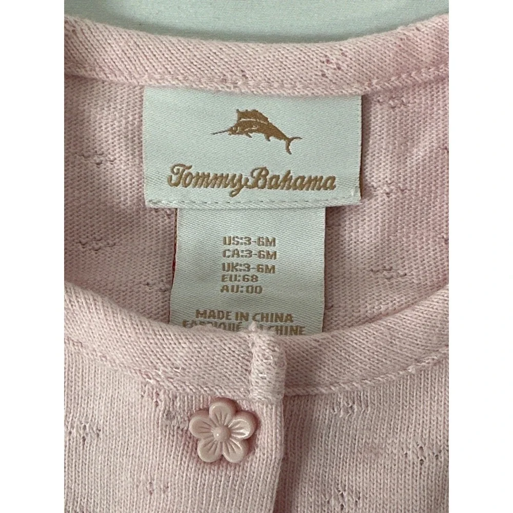 Tommy Bahama Baby Pink Long-Sleeve Cardigan With Floral Buttons & Subtle Pattern